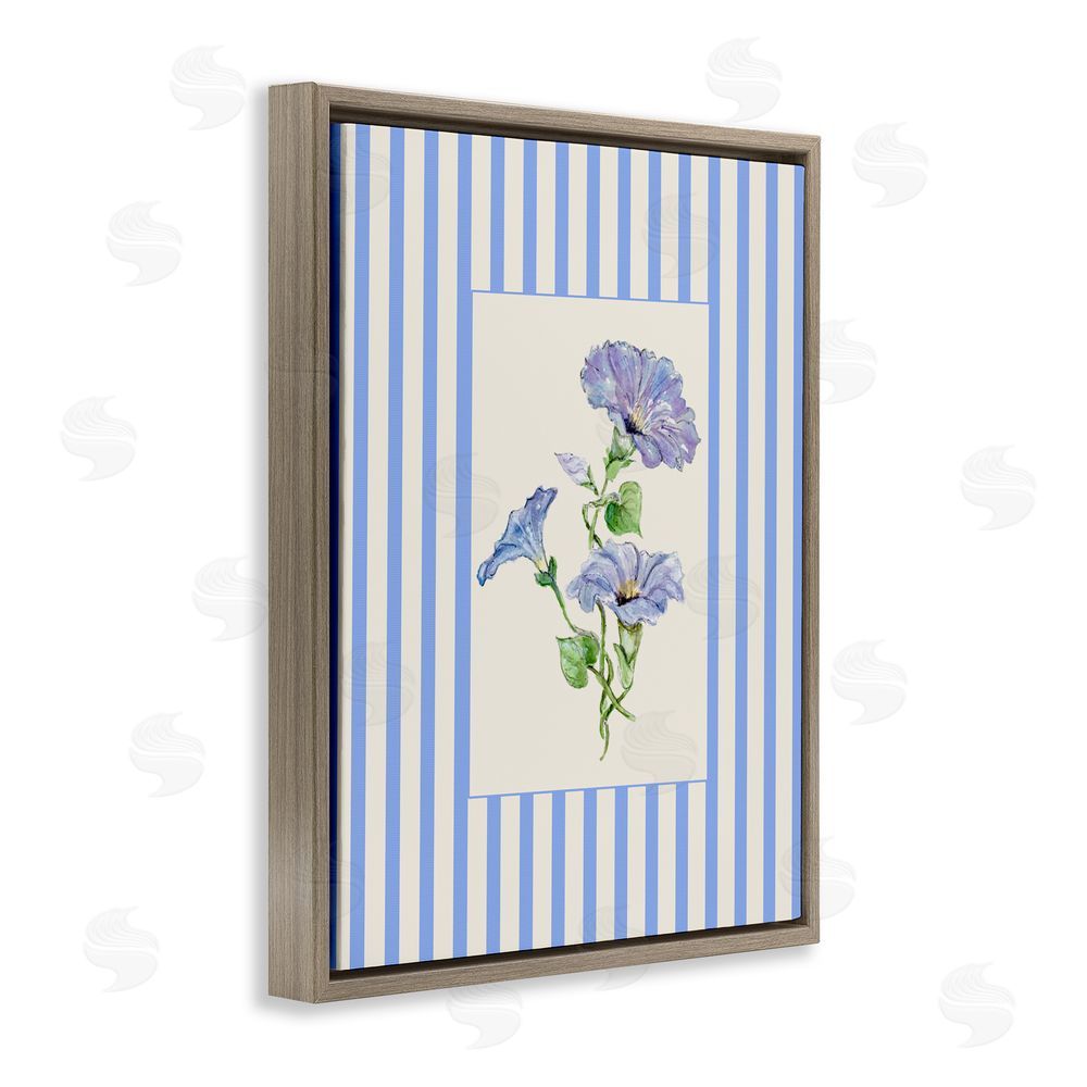 Lisa Wehmeyer Blue Stripe Morning Glory Brown Floating Frame Canvas Wall Art Print