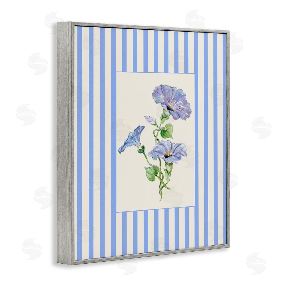 Lisa Wehmeyer Blue Stripe Morning Glory Gray Framed Giclee Print Wall Art