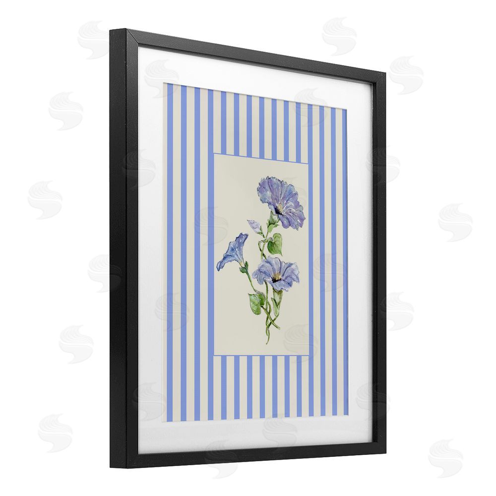 Lisa Wehmeyer Blue Stripe Morning Glory Black Framed Print Under Glass Wall Art