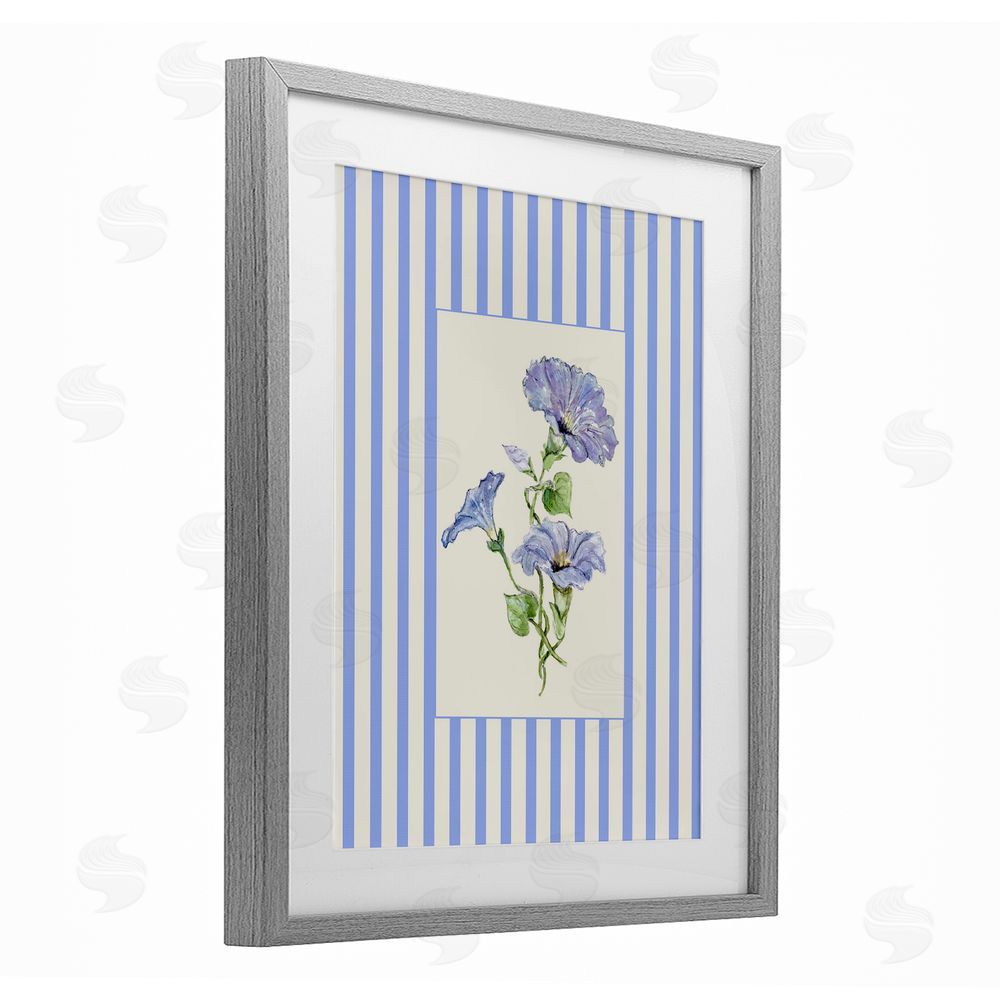 Lisa Wehmeyer Blue Stripe Morning Glory Gray Framed Print Under Glass Wall Art