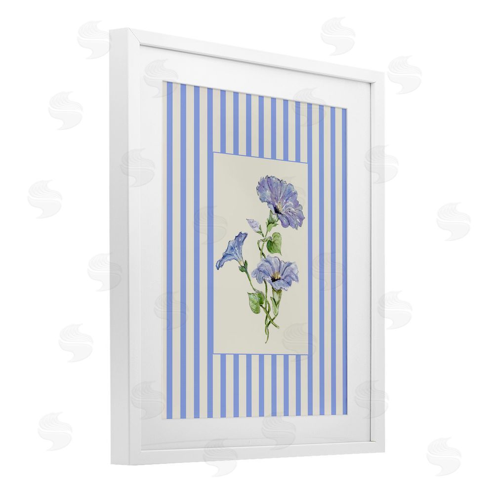 Lisa Wehmeyer Blue Stripe Morning Glory White Framed Print Under Glass Wall Art