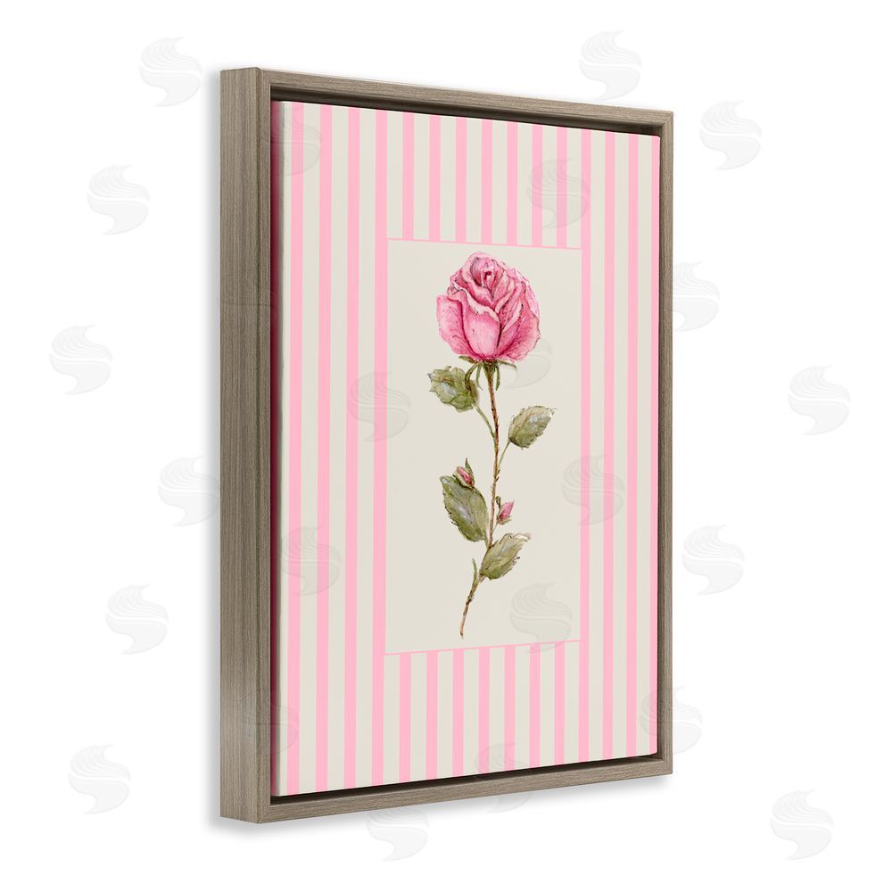 Lisa Wehmeyer Pink Stripe Rose Brown Floating Frame Canvas Wall Art Print