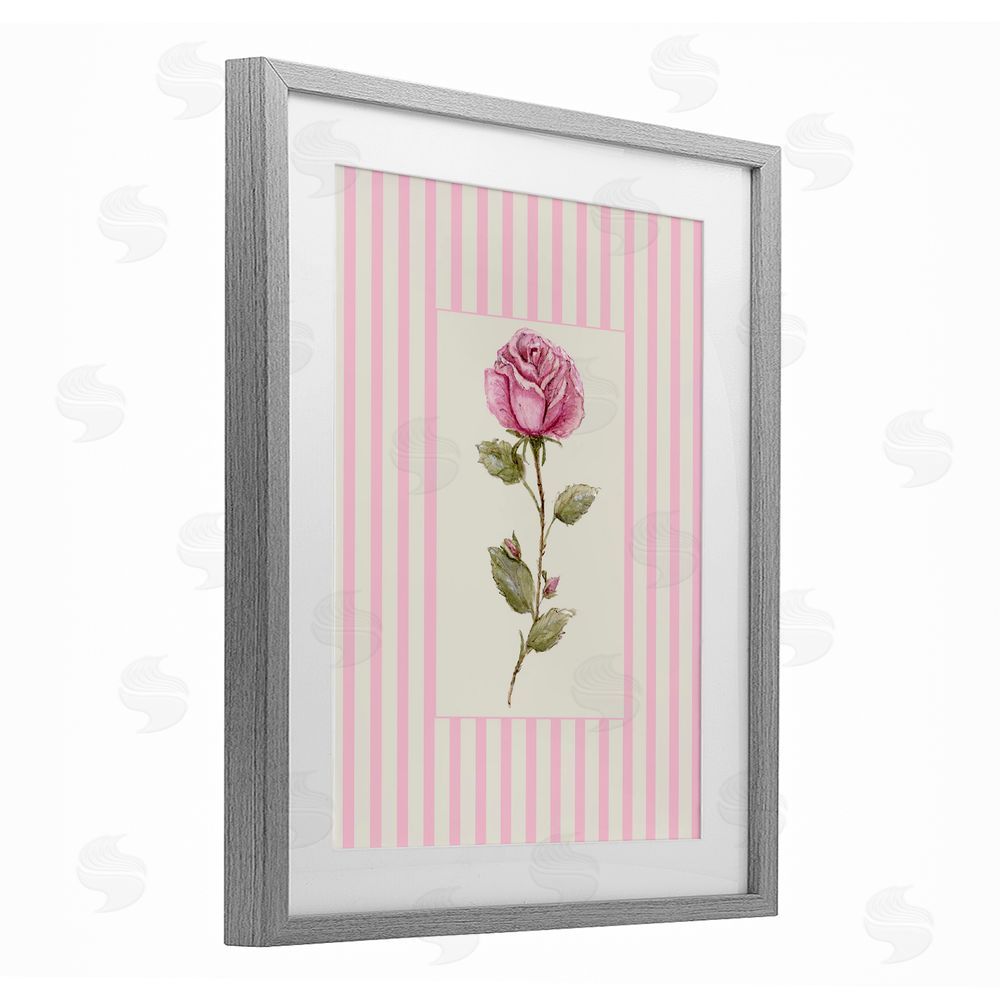 Lisa Wehmeyer Pink Stripe Rose Gray Framed Print Under Glass Wall Art