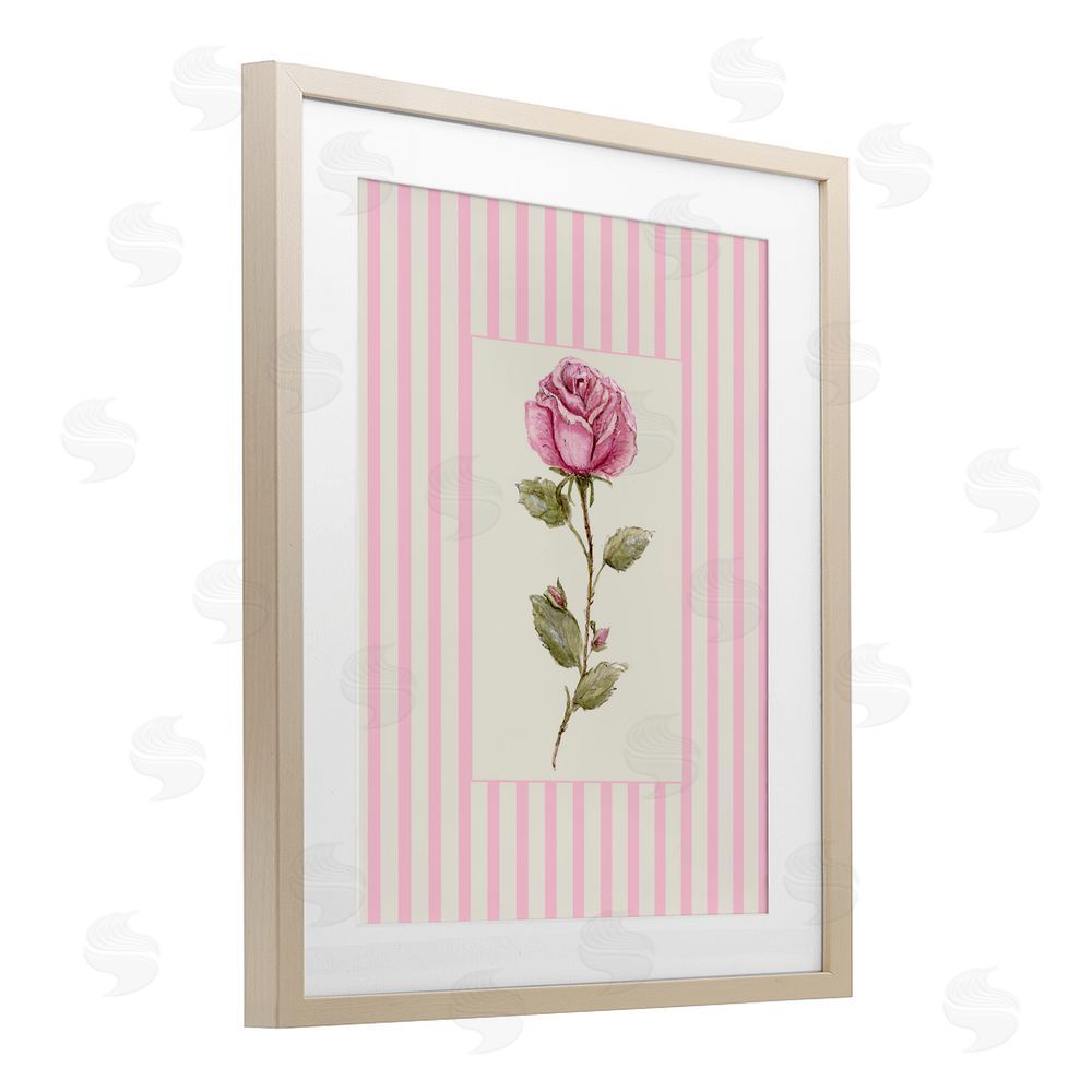 Lisa Wehmeyer Pink Stripe Rose Brown Framed Print Under Glass Wall Art