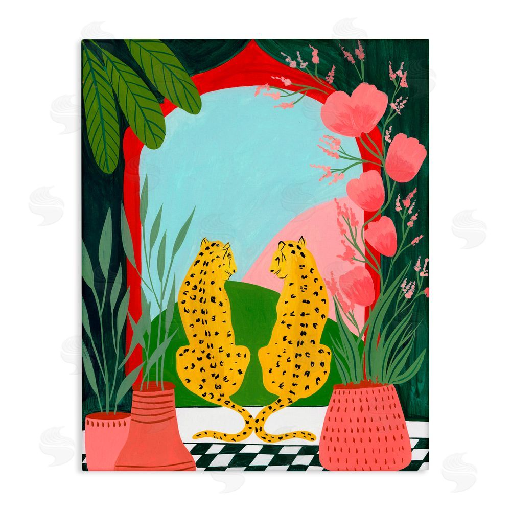 Nabeela Rumi Twin Leopard & Plants Stretched Canvas Wall Art Print