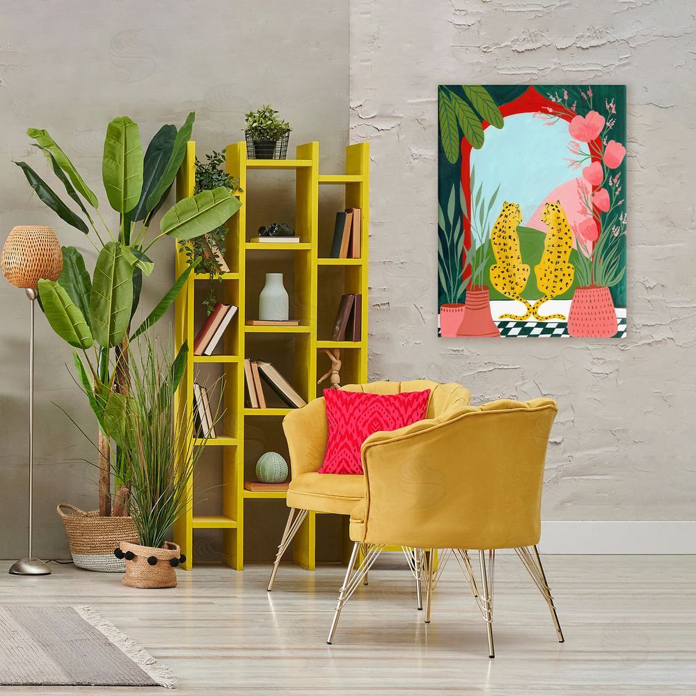 Nabeela Rumi Twin Leopard & Plants Stretched Canvas Wall Art Print in Room