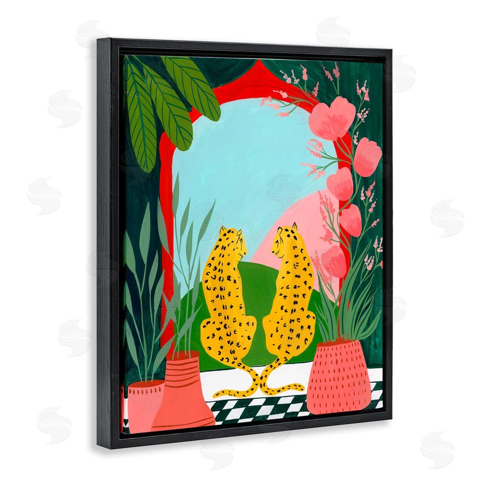 Nabeela Rumi Twin Leopard & Plants Black Floating Frame Canvas Wall Art Print