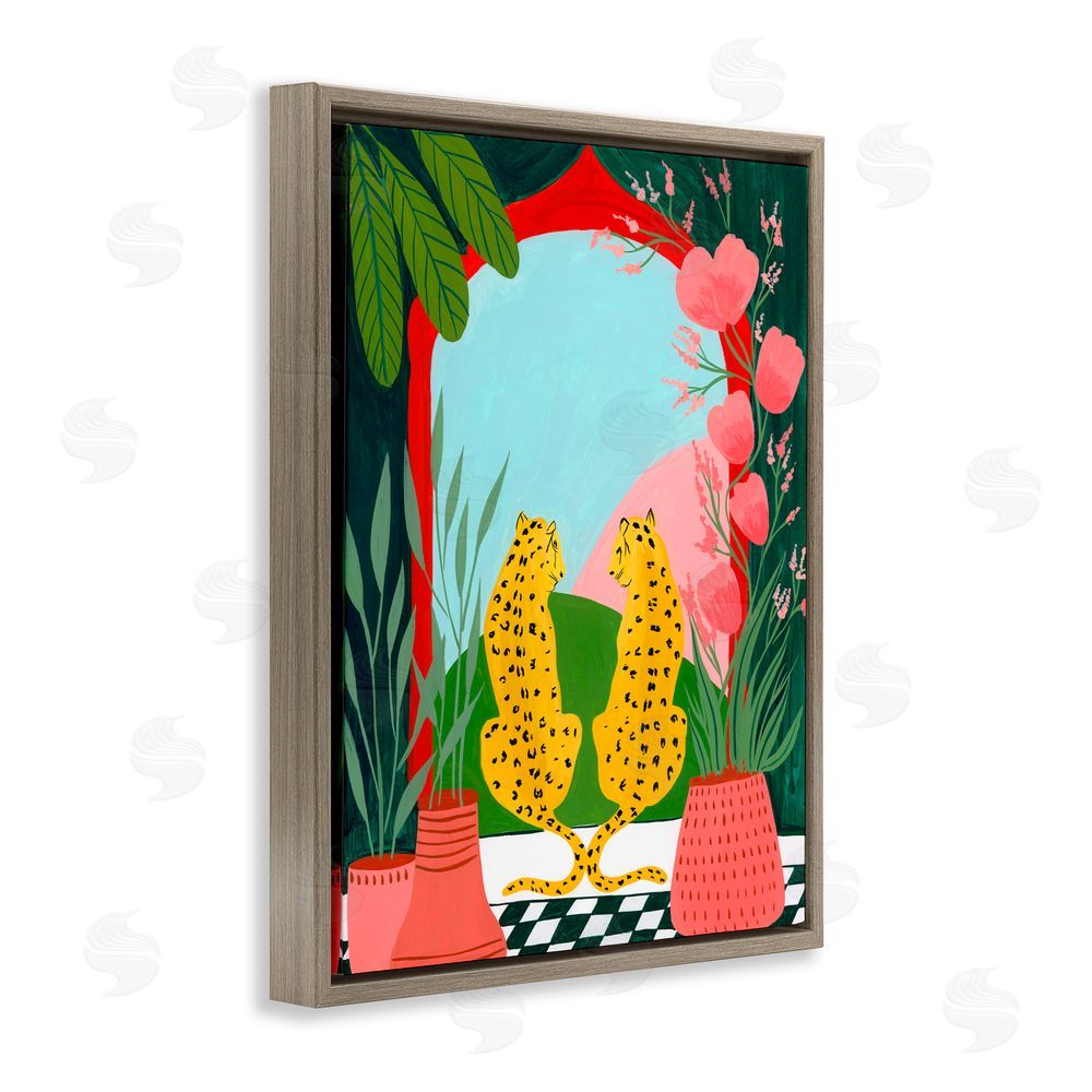 Nabeela Rumi Twin Leopard & Plants Brown Floating Frame Canvas Wall Art Print
