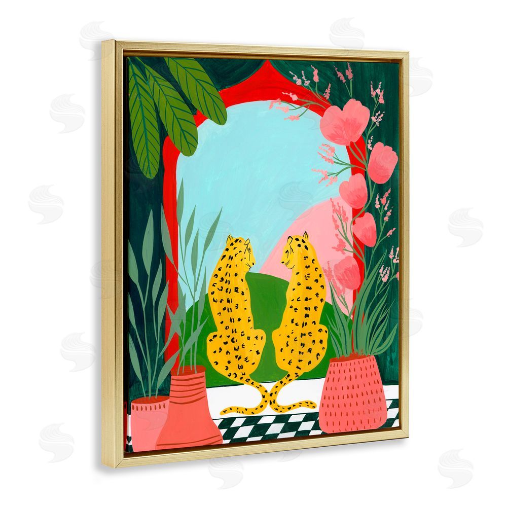 Nabeela Rumi Twin Leopard & Plants Gold Floating Frame Canvas Wall Art Print
