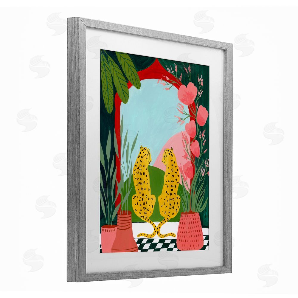 Nabeela Rumi Twin Leopard & Plants Gray Framed Print Under Glass Wall Art