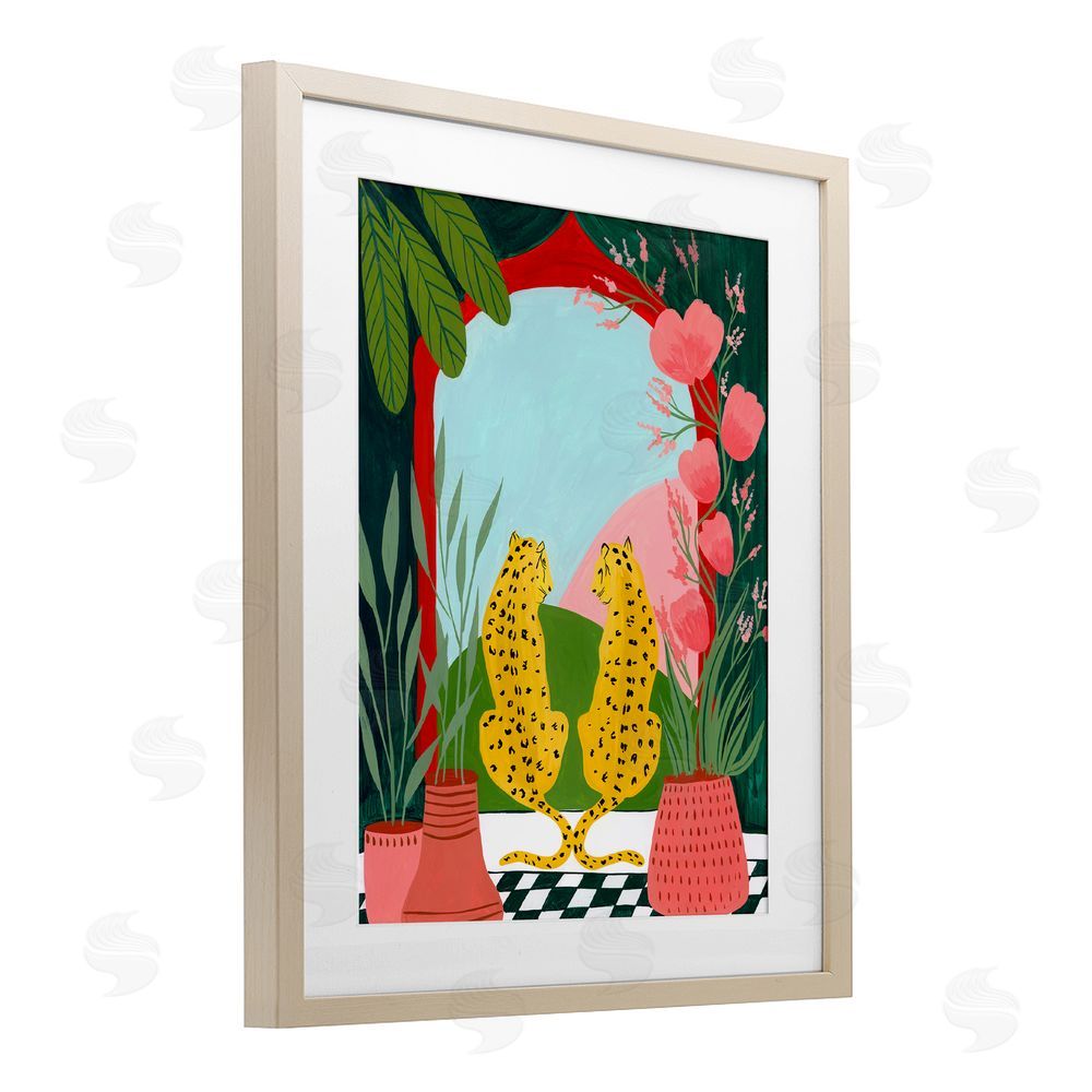 Nabeela Rumi Twin Leopard & Plants Brown Framed Print Under Glass Wall Art