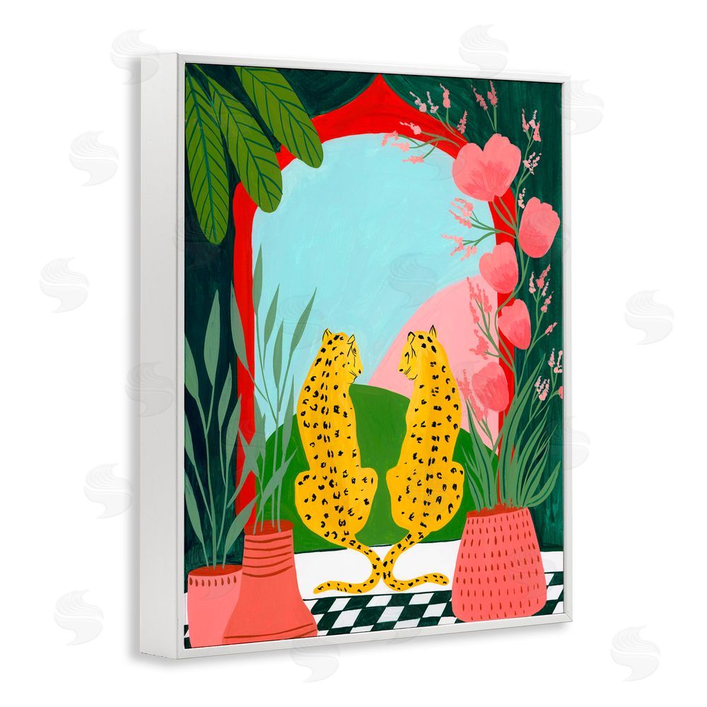 Nabeela Rumi Twin Leopard & Plants White Framed Giclee Print Wall Art
