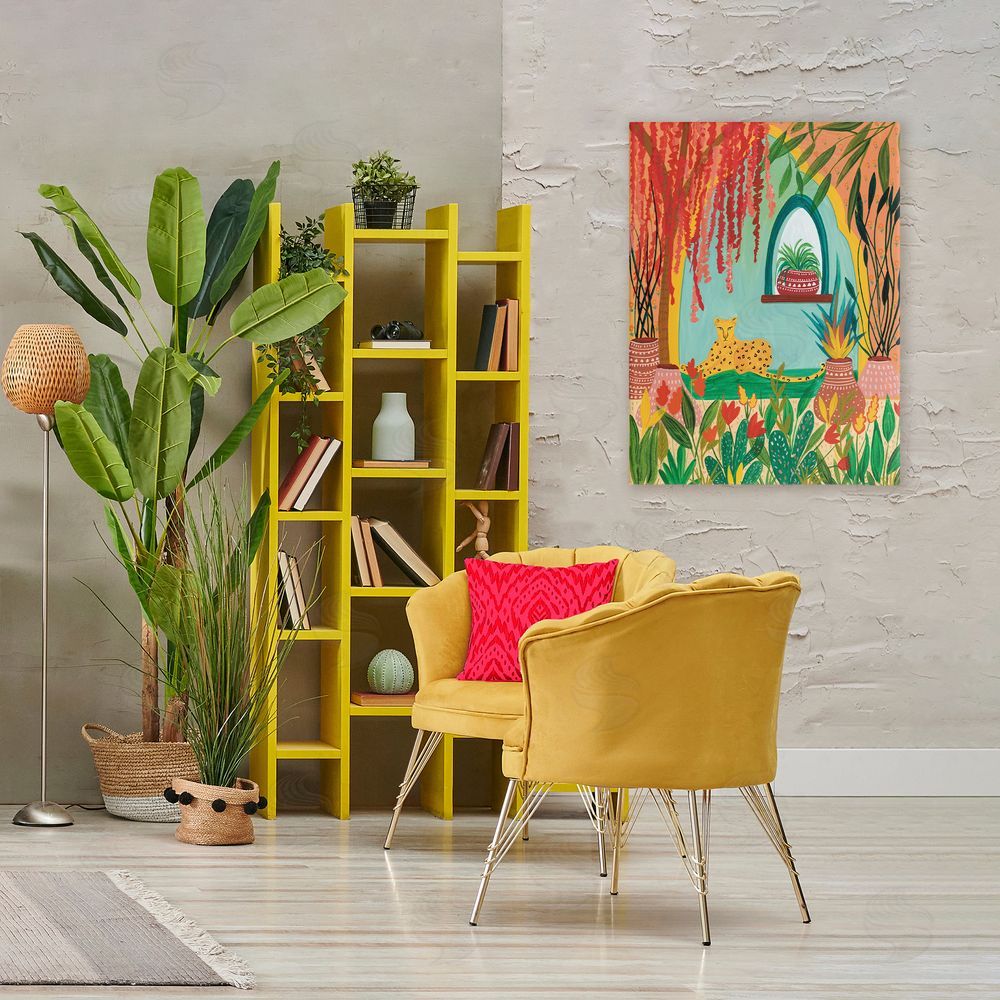 Nabeela Rumi Lone Leopard Among Botanicals Stretched Canvas Wall Art Print in Room