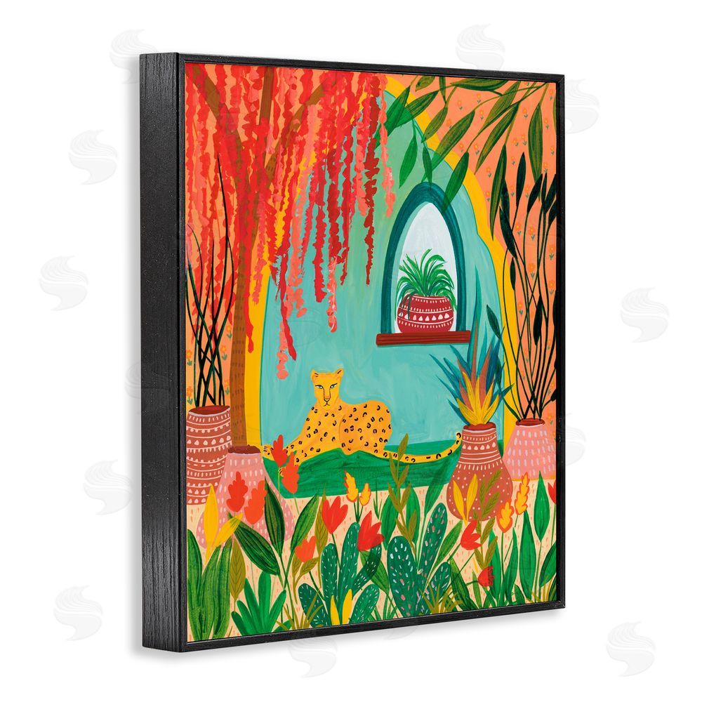 Nabeela Rumi Lone Leopard Among Botanicals Black Framed Giclee Print Wall Art