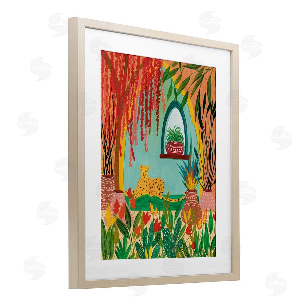 Nabeela Rumi Lone Leopard Among Botanicals Brown Framed Print Under Glass Wall Art