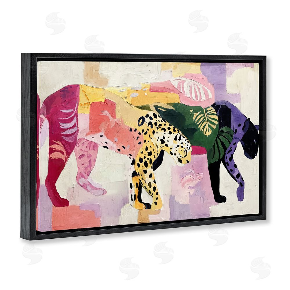 Annabelle Hall Candy Cats Tropical Wildlife Black Floating Frame Canvas Wall Art Print