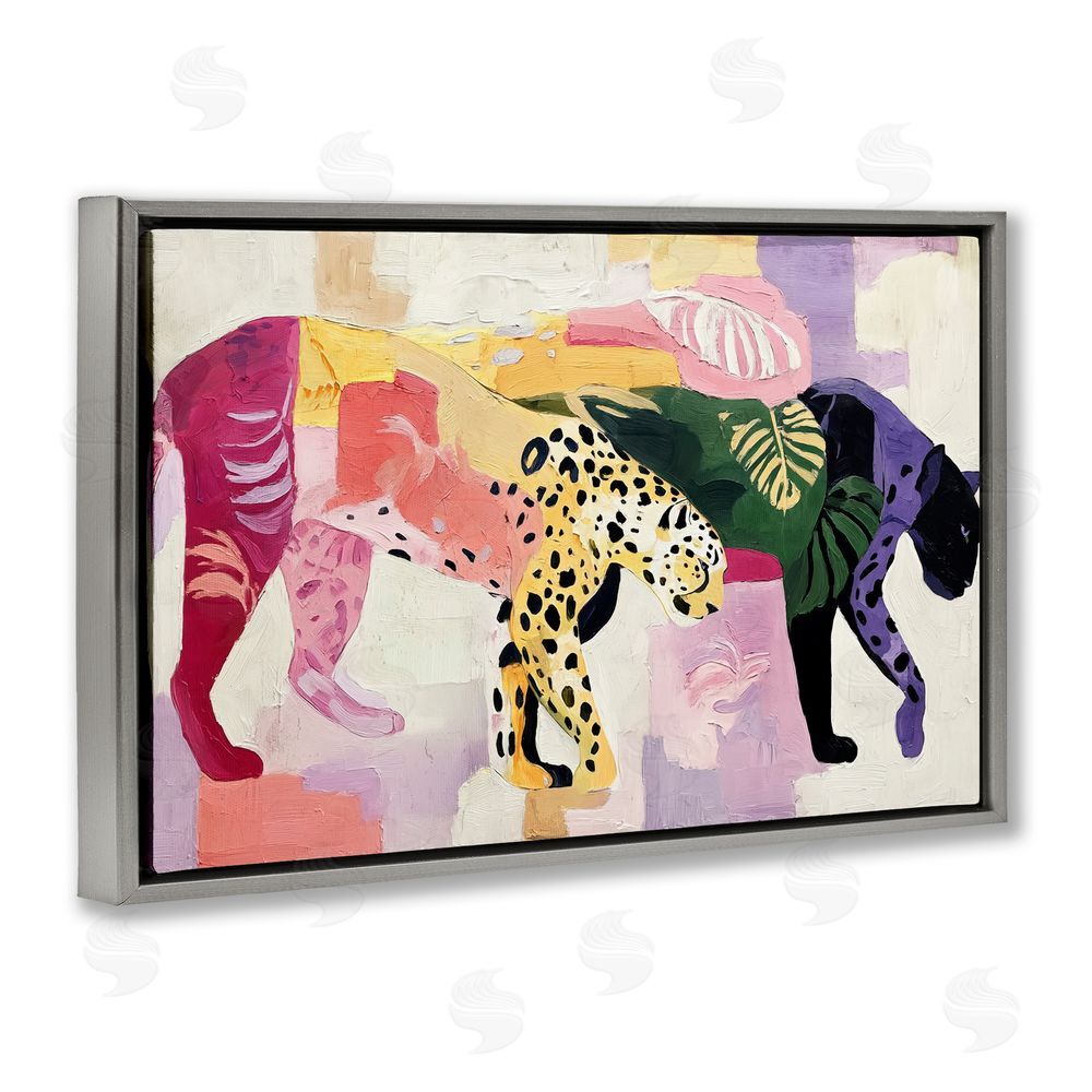 Annabelle Hall Candy Cats Tropical Wildlife Gray Floating Frame Canvas Wall Art Print