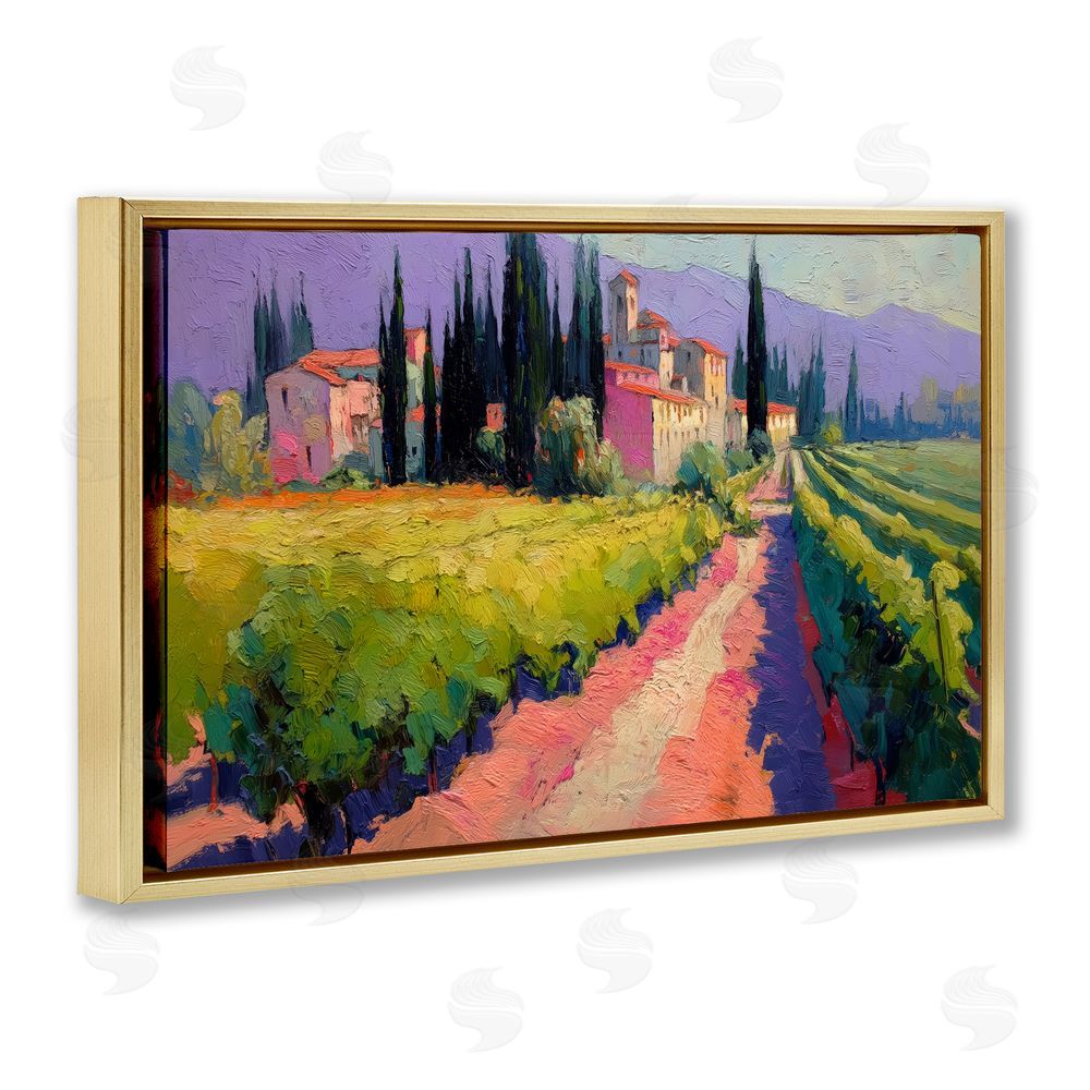 Annabelle Hall Purple Mountains Village Gold Floating Frame Canvas Wall Art Print