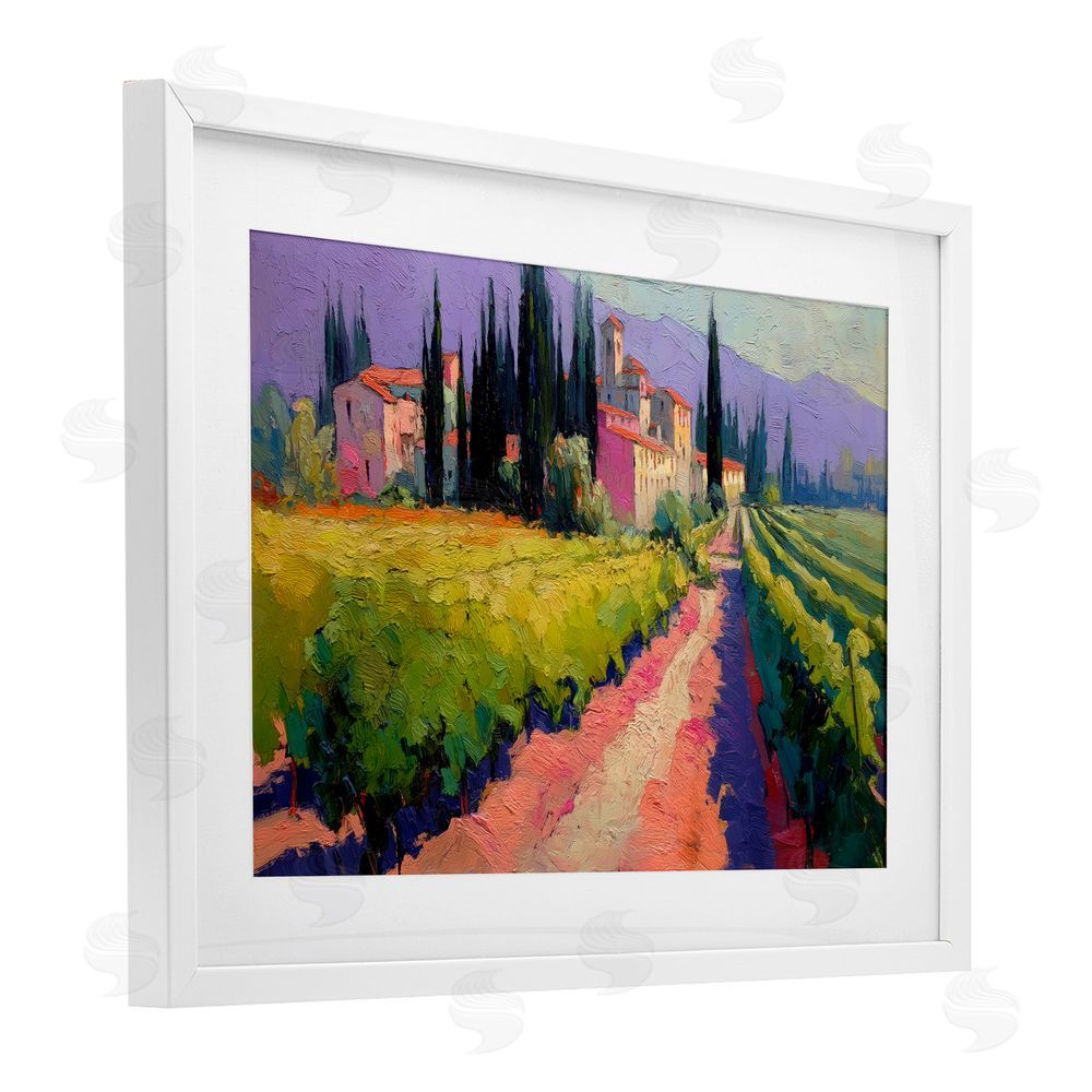 Annabelle Hall Purple Mountains Village White Framed Print Under Glass Wall Art