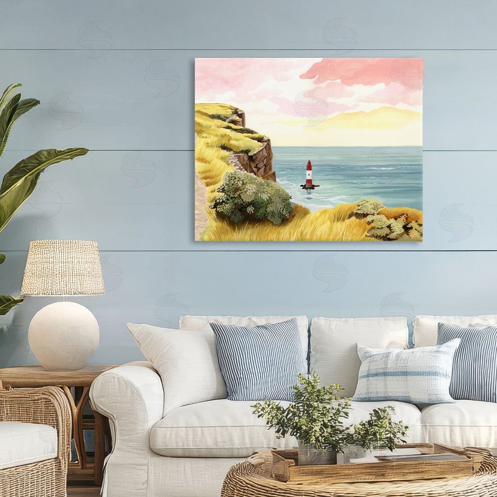Courtney Haley Beachy Head Lone Lighthouse Stretched Canvas Wall Art Print in Room