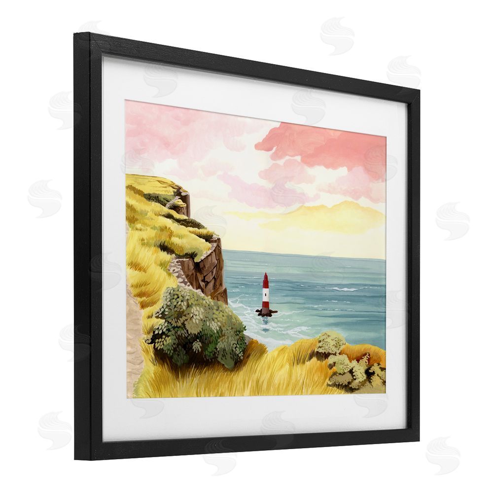 Courtney Haley Beachy Head Lone Lighthouse Black Framed Print Under Glass Wall Art