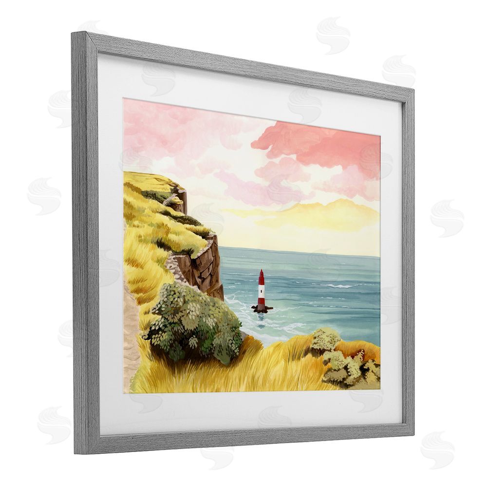 Courtney Haley Beachy Head Lone Lighthouse Gray Framed Print Under Glass Wall Art