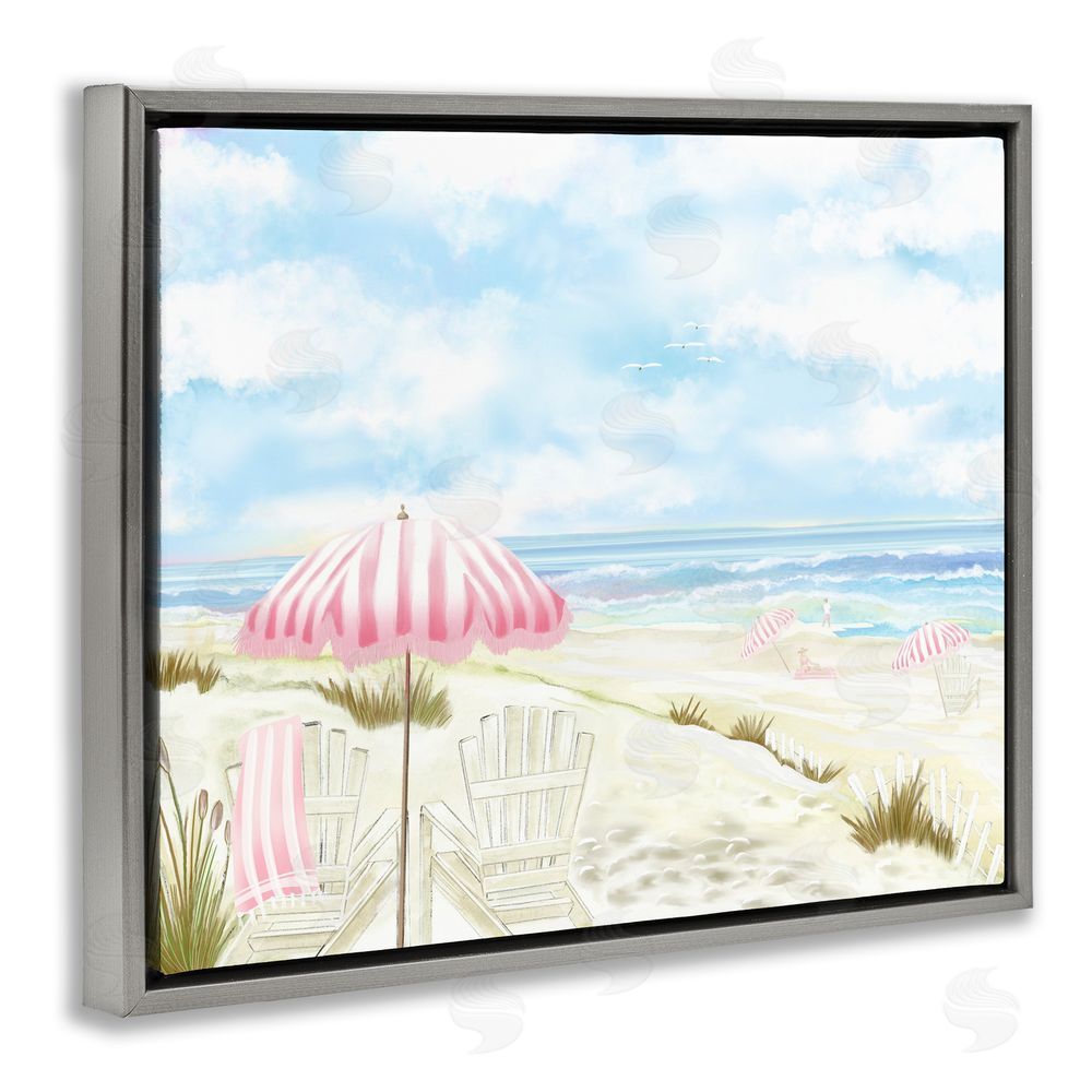 Lori Mosley Seascape with Pink Umbrella Gray Floating Frame Canvas Wall Art Print