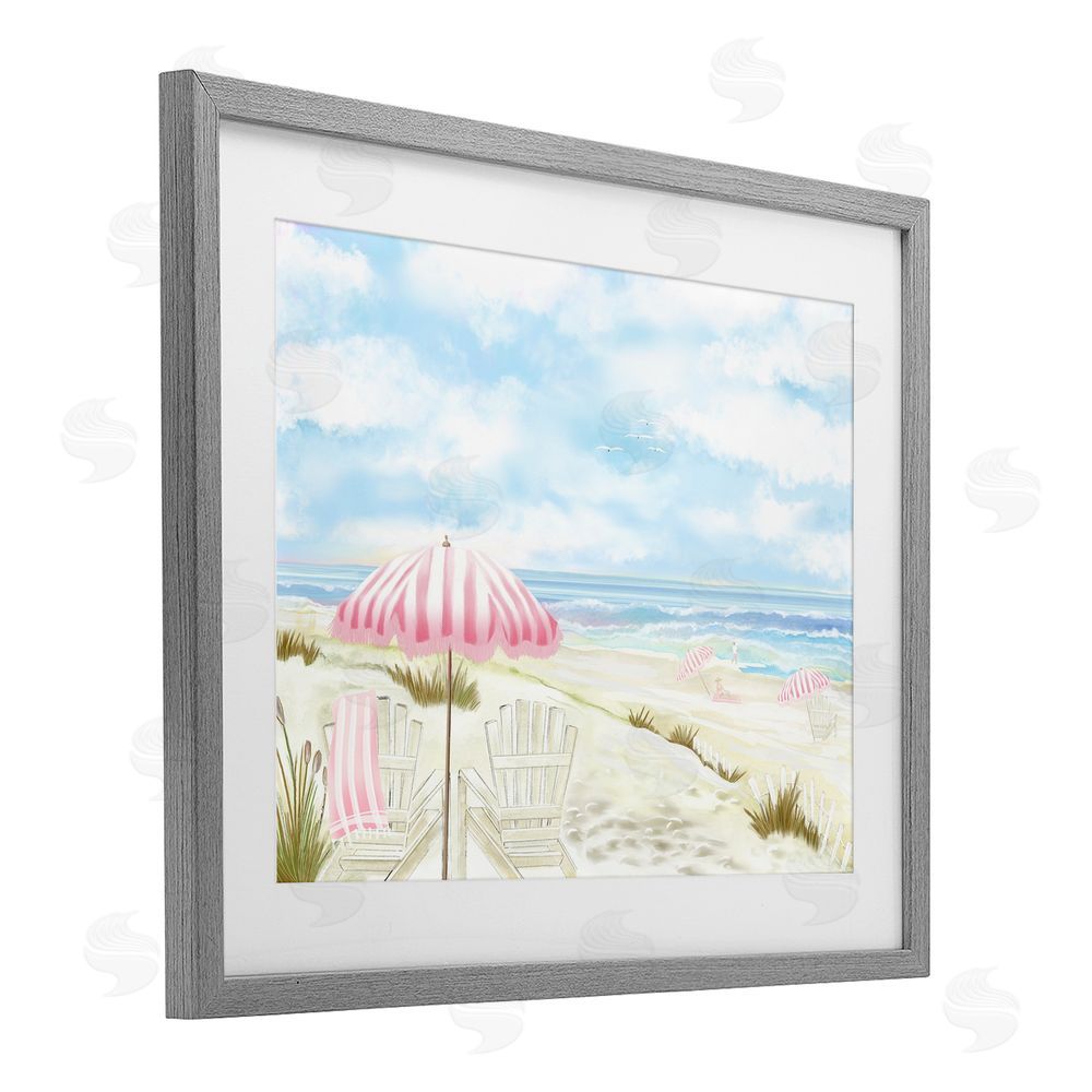 Lori Mosley Seascape with Pink Umbrella Gray Framed Print Under Glass Wall Art