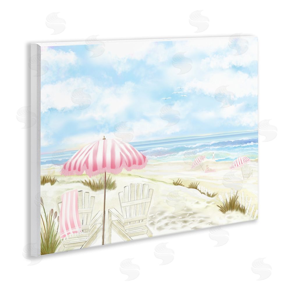 Lori Mosley Seascape with Pink Umbrella Wooden Wall Plaque Art Print