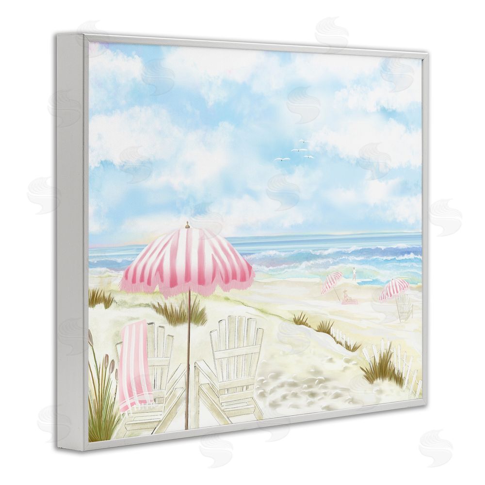 Lori Mosley Seascape with Pink Umbrella White Framed Giclee Print Wall Art