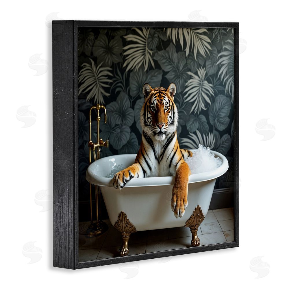 Lettered and Lined Tiger in Exotic Bubble Bath Black Framed Giclee Print Wall Art