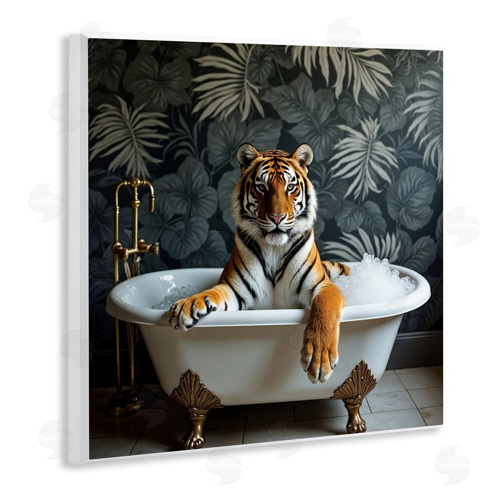 Lettered and Lined Tiger in Exotic Bubble Bath Wooden Wall Plaque Art Print