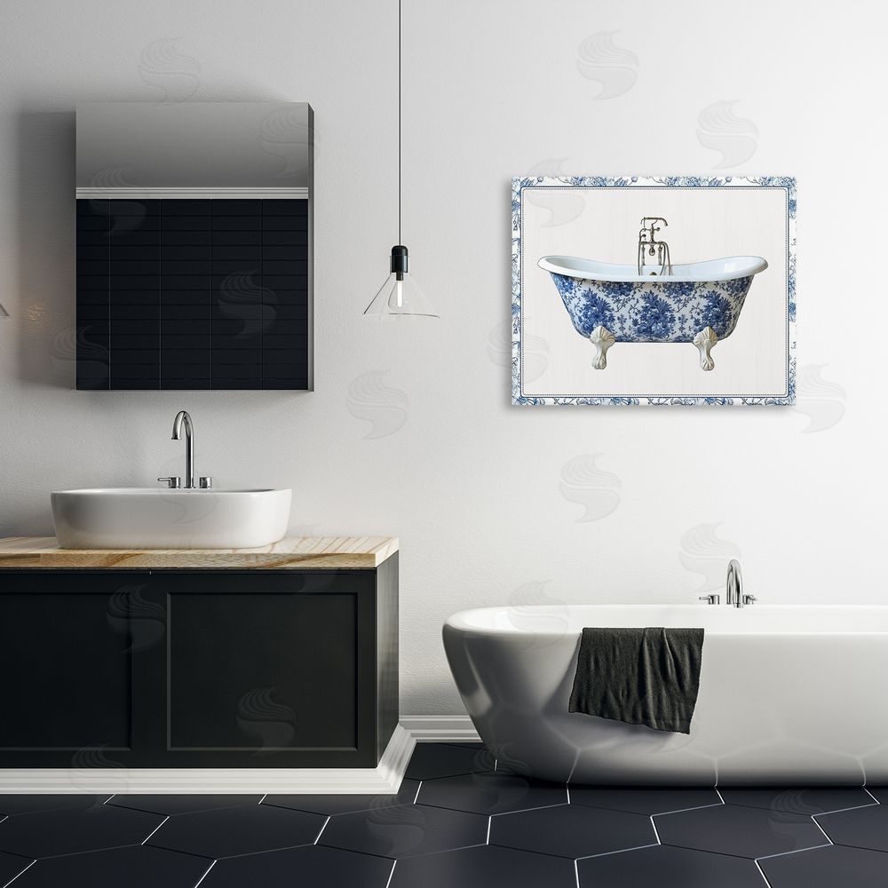 Lettered and Lined Vintage Chinoiserie Bathtub Stretched Canvas Wall Art Print in Room