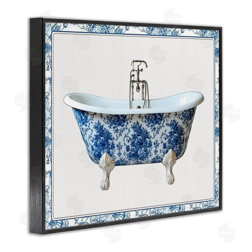Lettered and Lined Vintage Chinoiserie Bathtub Black Framed Giclee Print Wall Art