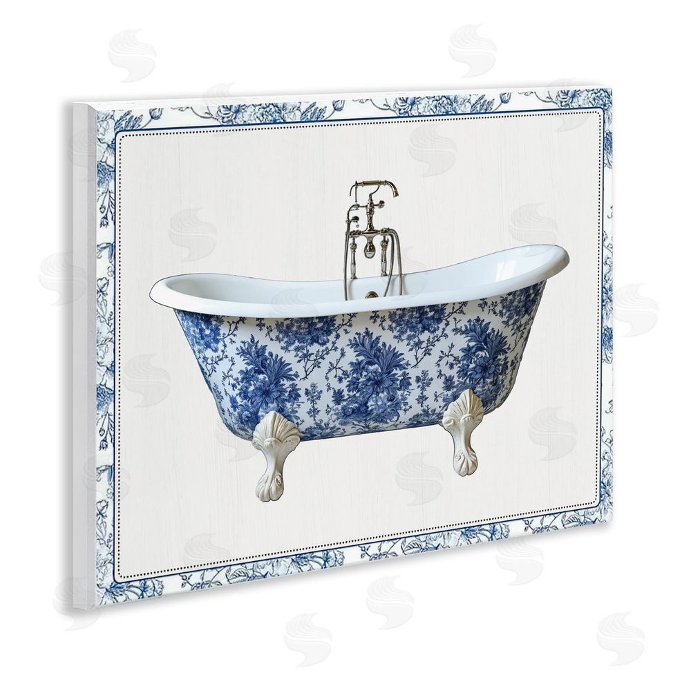 Lettered and Lined Vintage Chinoiserie Bathtub Wooden Wall Plaque Art Print