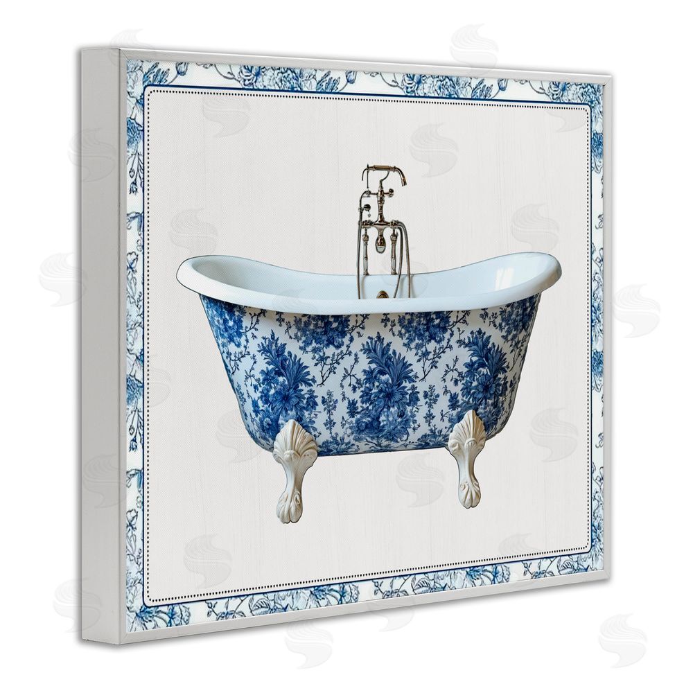 Lettered and Lined Vintage Chinoiserie Bathtub White Framed Giclee Print Wall Art