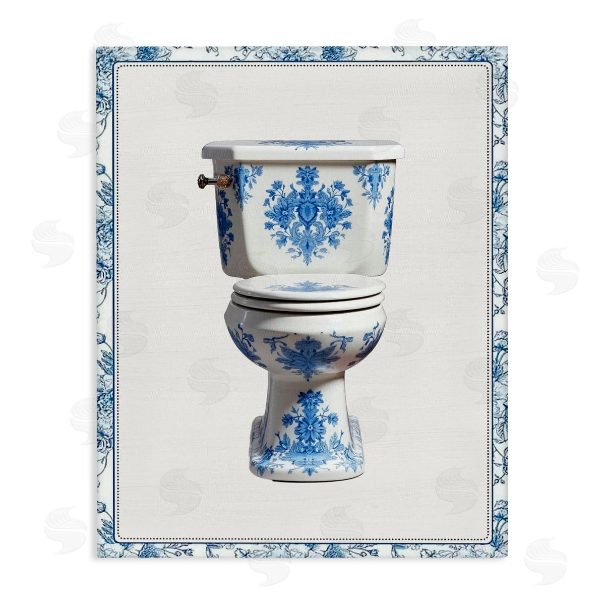 Lettered and Lined Vintage Chinoiserie Toilet Stretched Canvas Wall Art Print