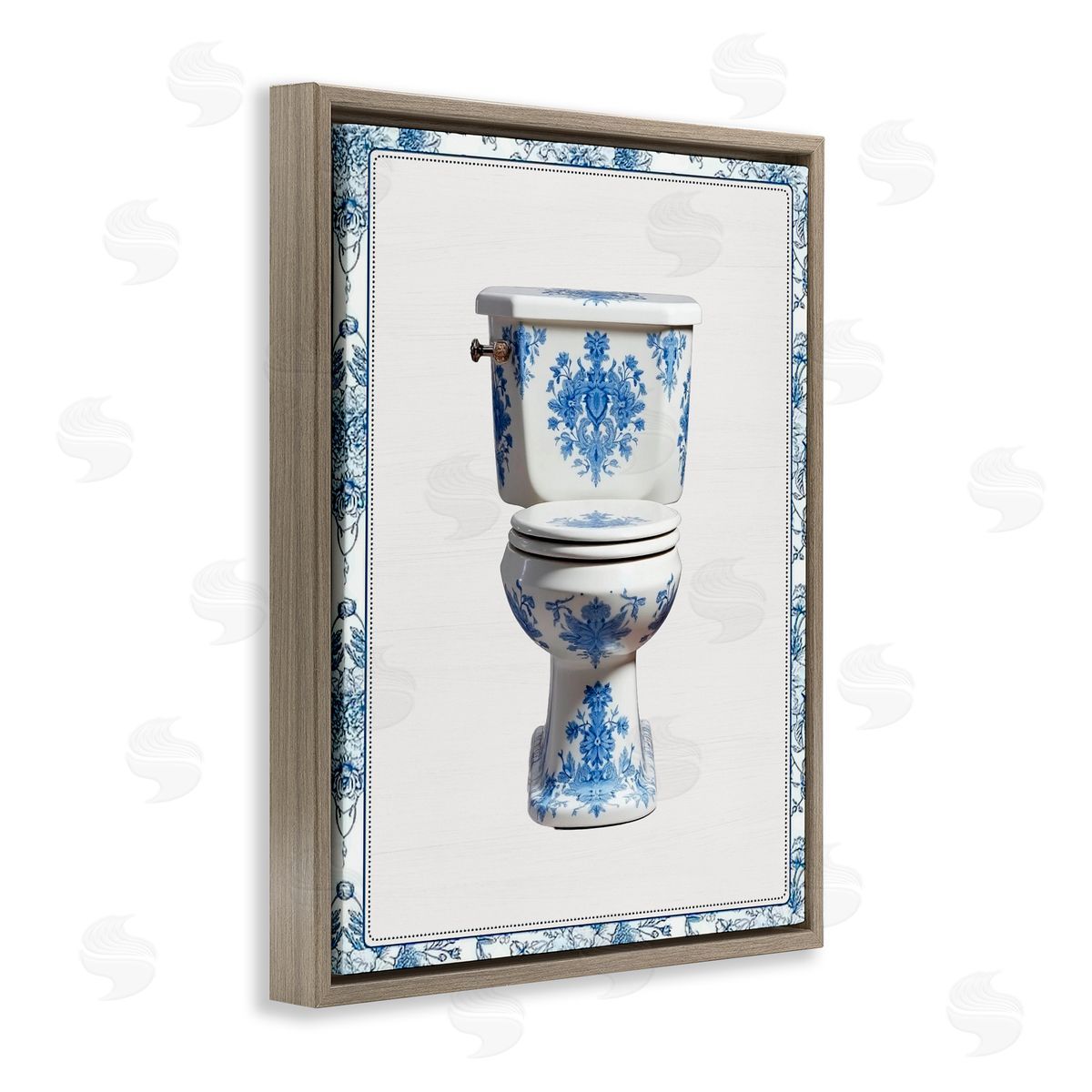 Lettered and Lined Vintage Chinoiserie Toilet Brown Floating Frame Canvas Wall Art Print