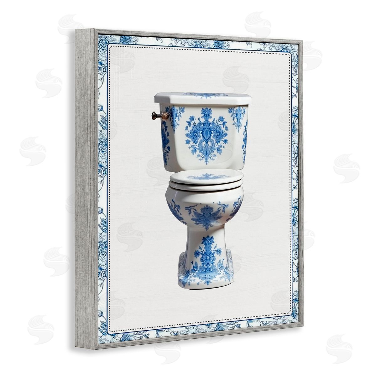 Lettered and Lined Vintage Chinoiserie Toilet Gray Framed Giclee Print Wall Art