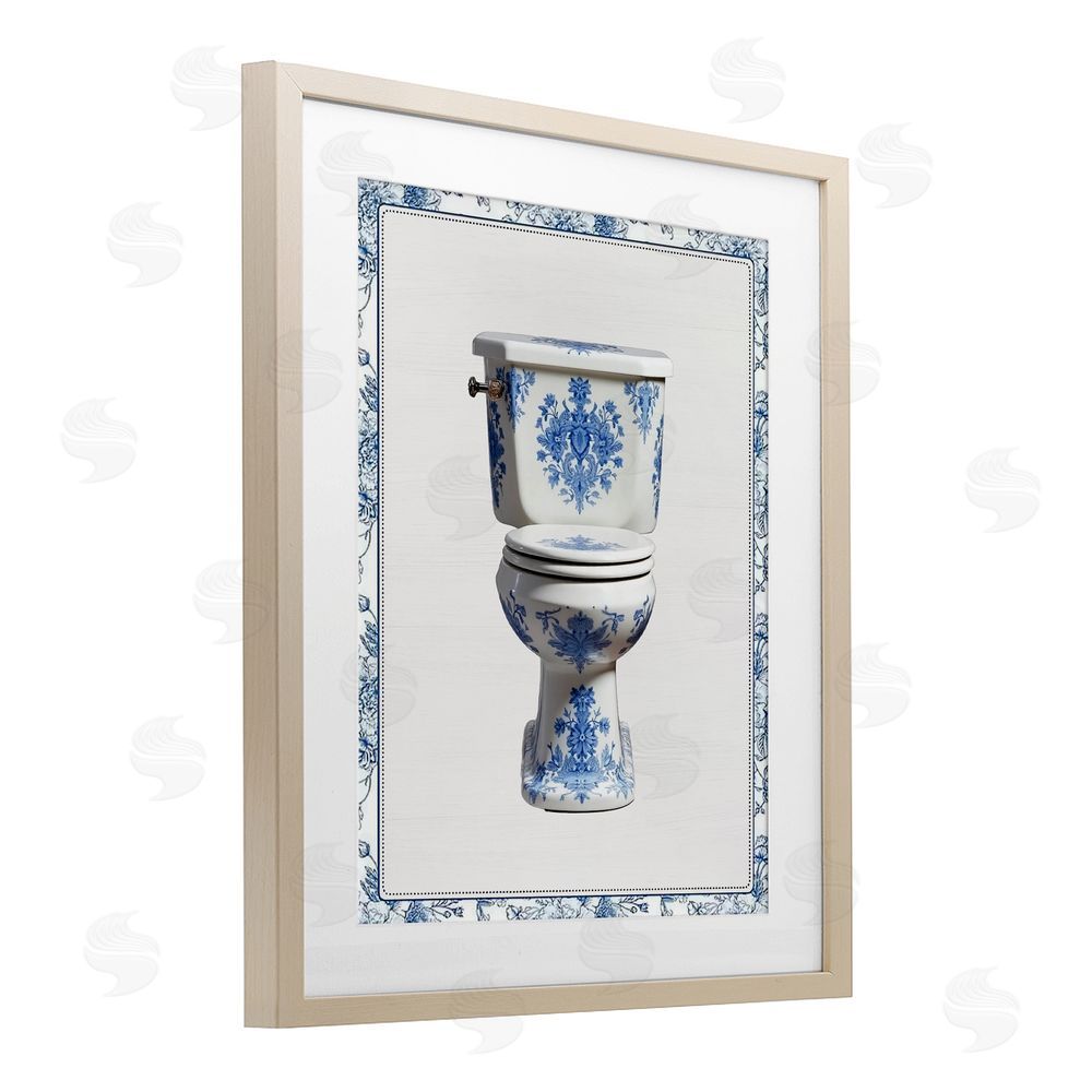 Lettered and Lined Vintage Chinoiserie Toilet Brown Framed Print Under Glass Wall Art