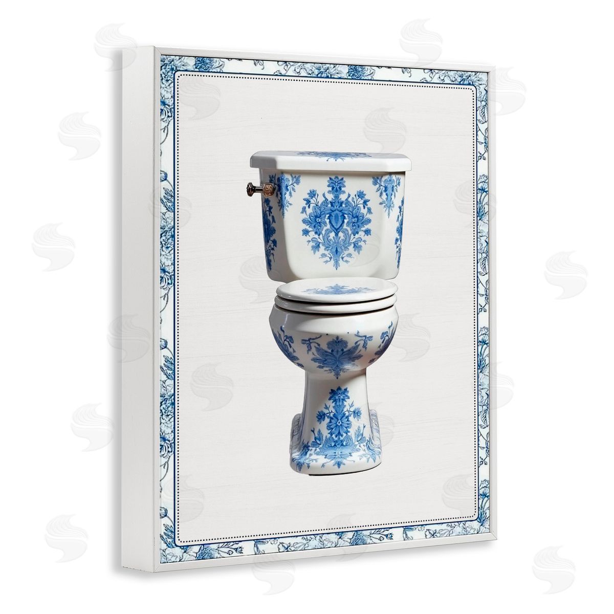 Lettered and Lined Vintage Chinoiserie Toilet White Framed Giclee Print Wall Art
