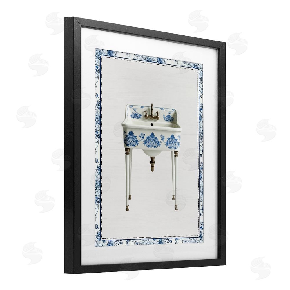 Lettered and Lined Vintage Chinoiserie Sink Black Framed Print Under Glass Wall Art
