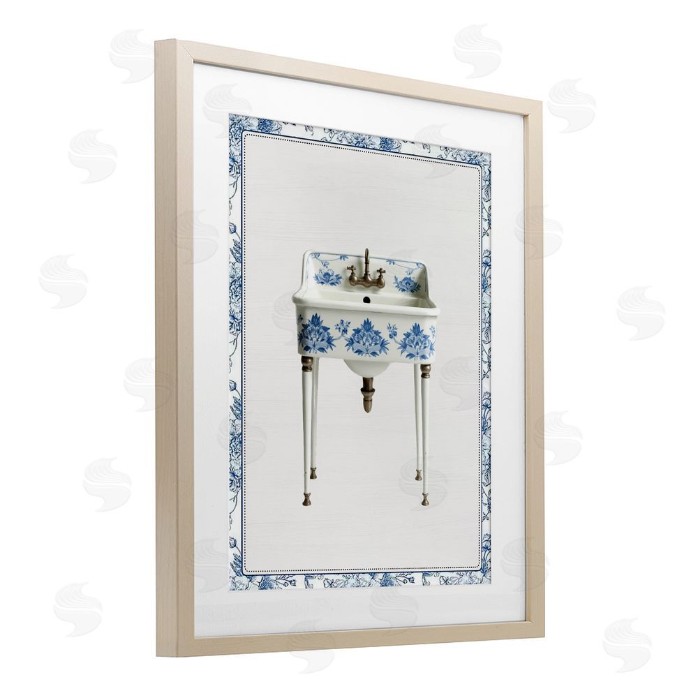 Lettered and Lined Vintage Chinoiserie Sink Brown Framed Print Under Glass Wall Art