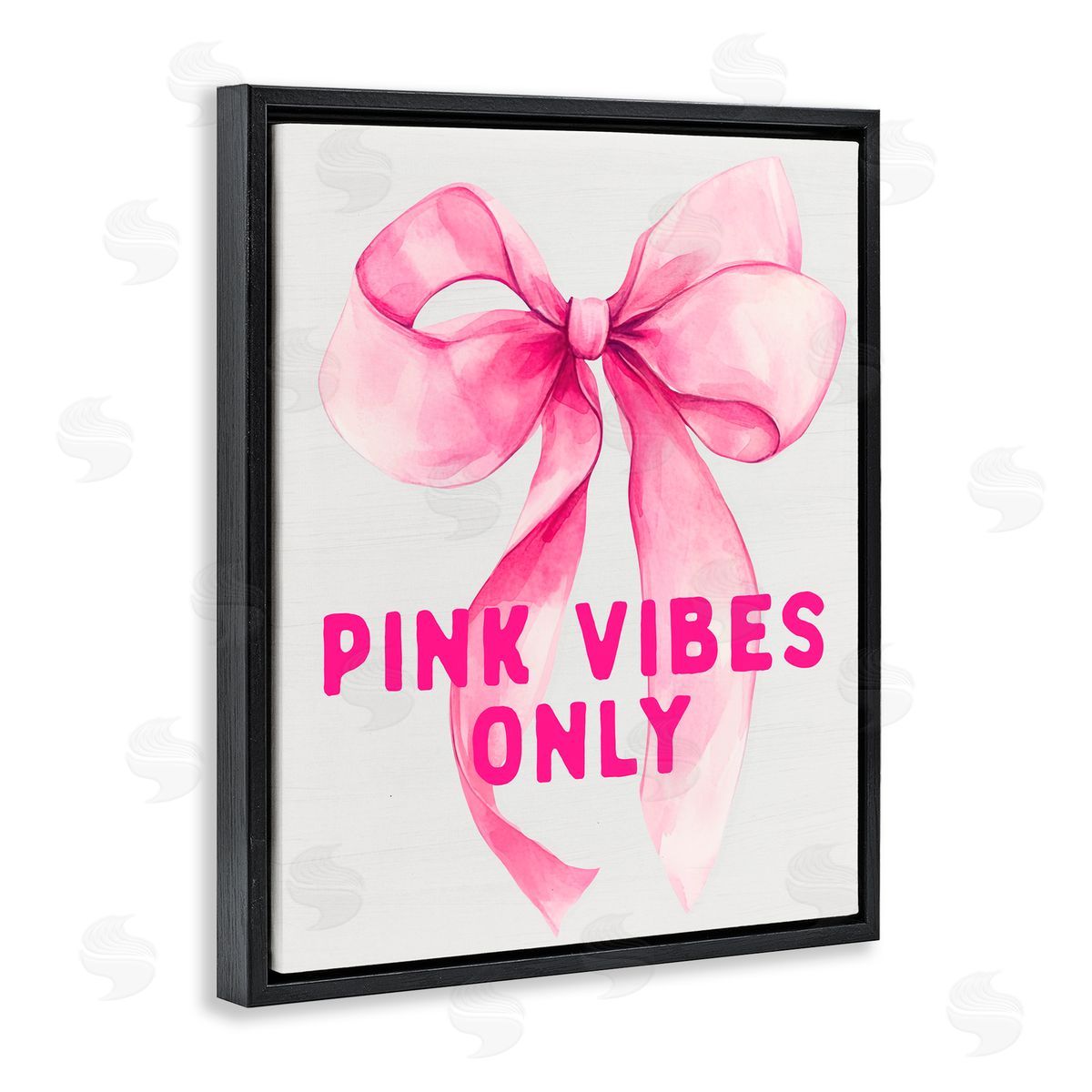 Lettered and Lined Girly Pink Vibes Only Black Floating Frame Canvas Wall Art Print