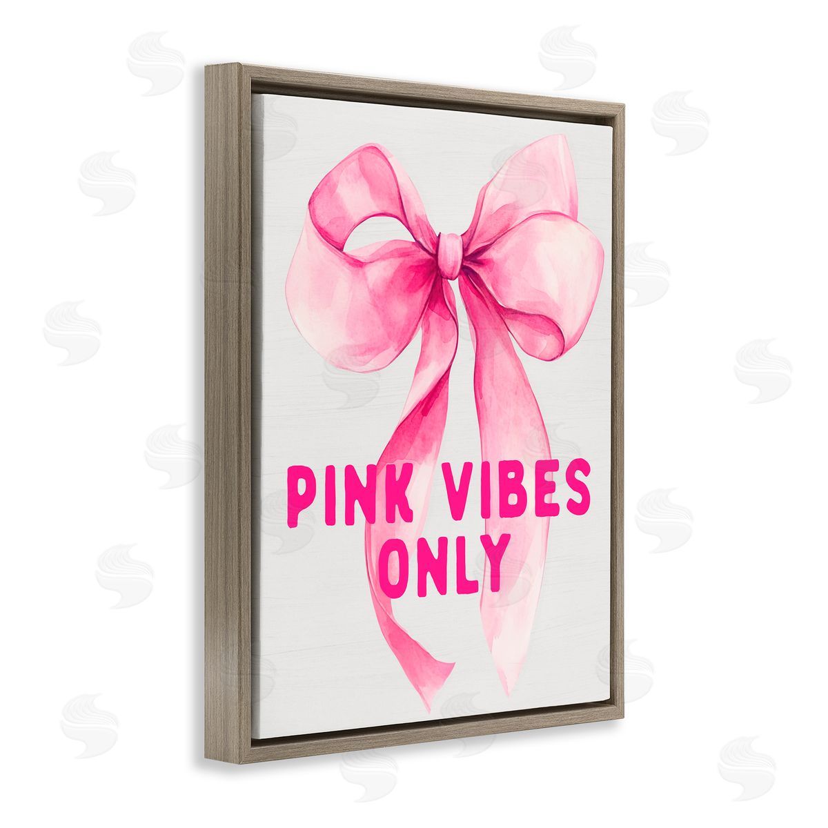 Lettered and Lined Girly Pink Vibes Only Brown Floating Frame Canvas Wall Art Print