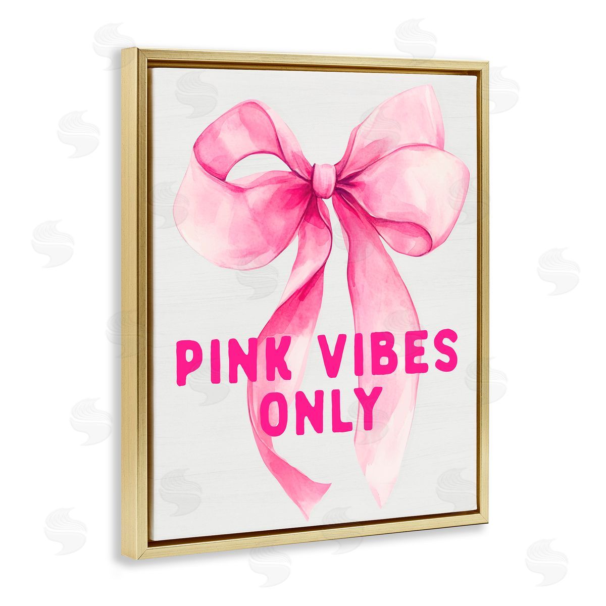 Lettered and Lined Girly Pink Vibes Only Gold Floating Frame Canvas Wall Art Print