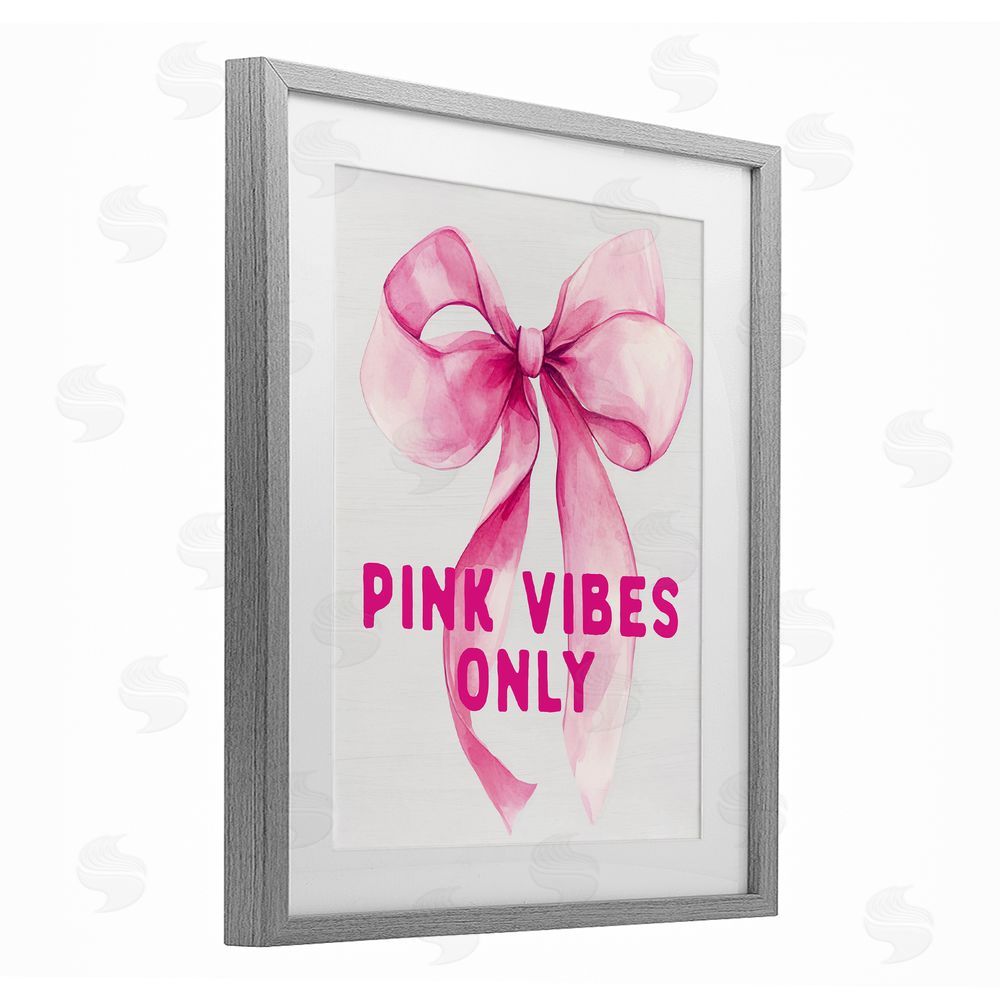 Lettered and Lined Girly Pink Vibes Only Gray Framed Print Under Glass Wall Art