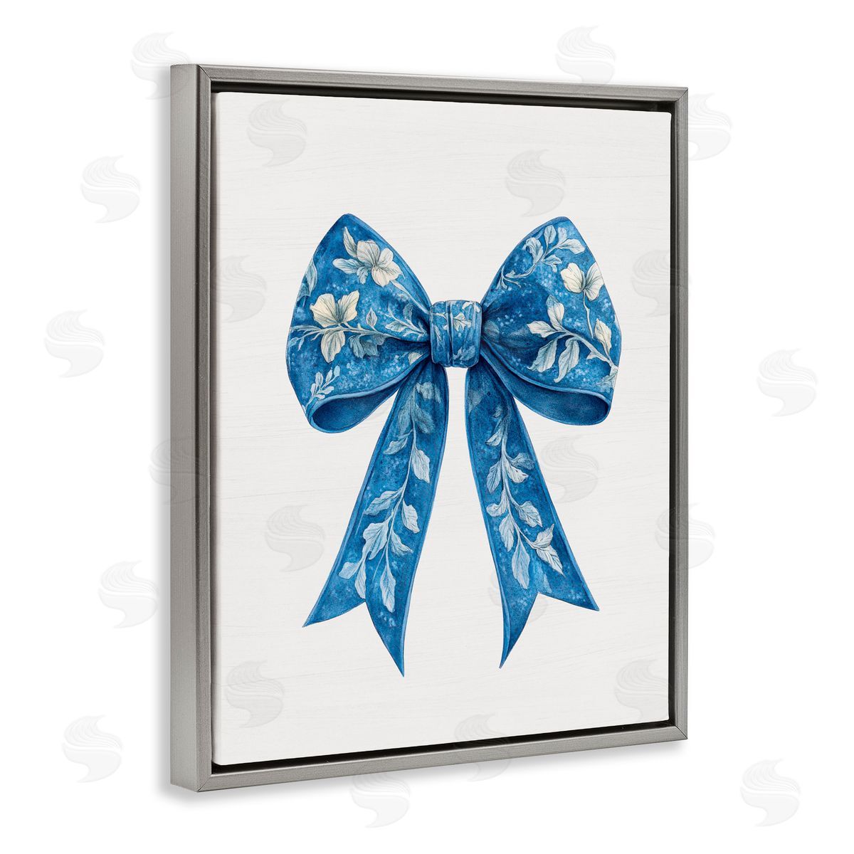 Lettered and Lined Intricate Florals Ribbon Gray Floating Frame Canvas Wall Art Print