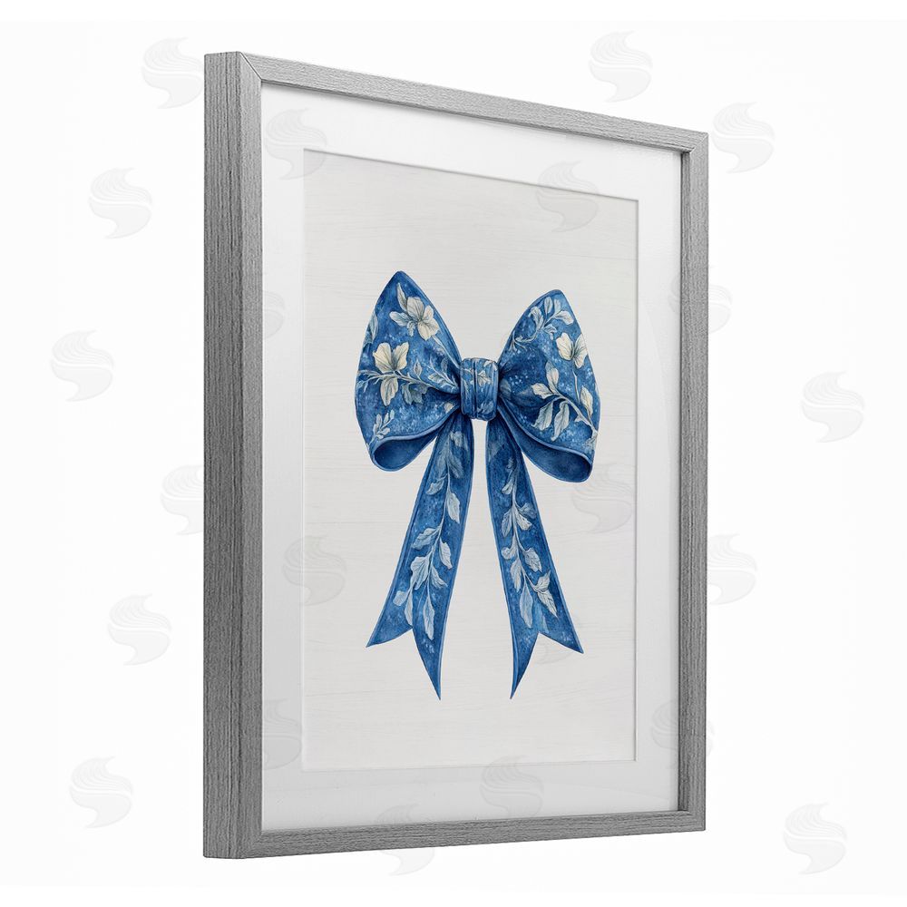 Lettered and Lined Intricate Florals Ribbon Gray Framed Print Under Glass Wall Art