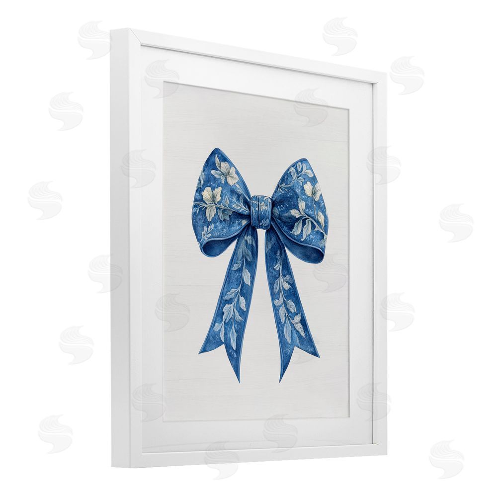 Lettered and Lined Intricate Florals Ribbon White Framed Print Under Glass Wall Art